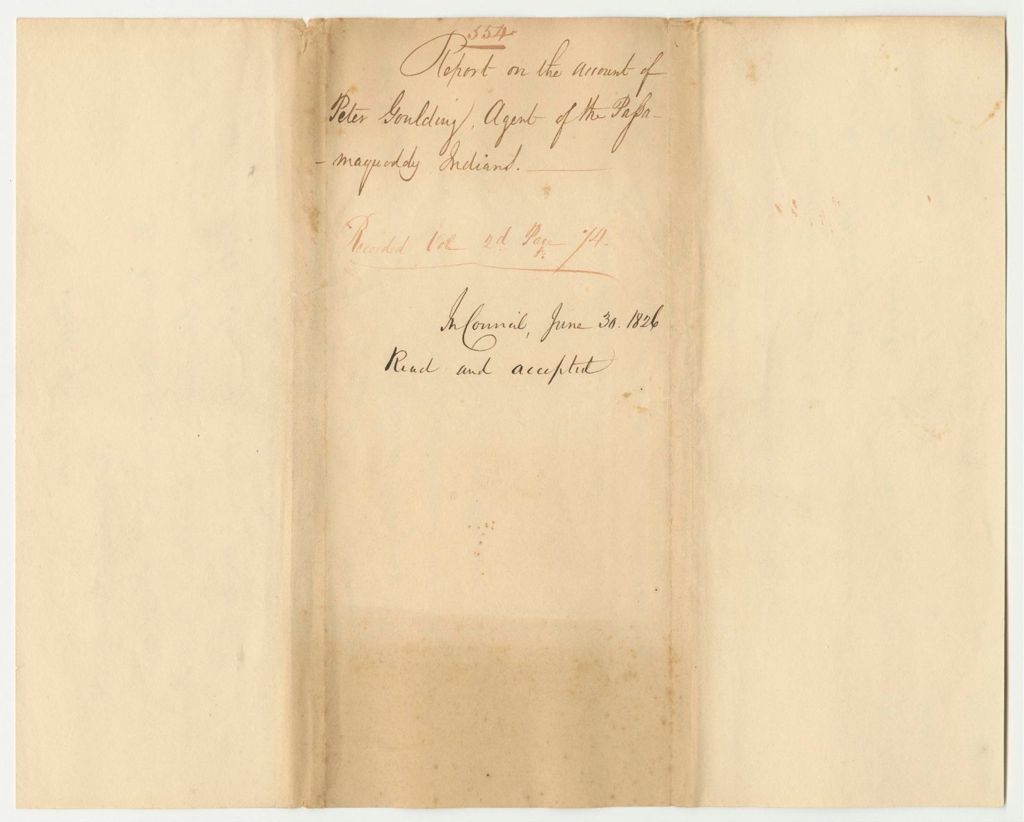 Miniature of Report 554: Report on the Account of Peter Goulding, Agent of the Passamaquoddy Indians
