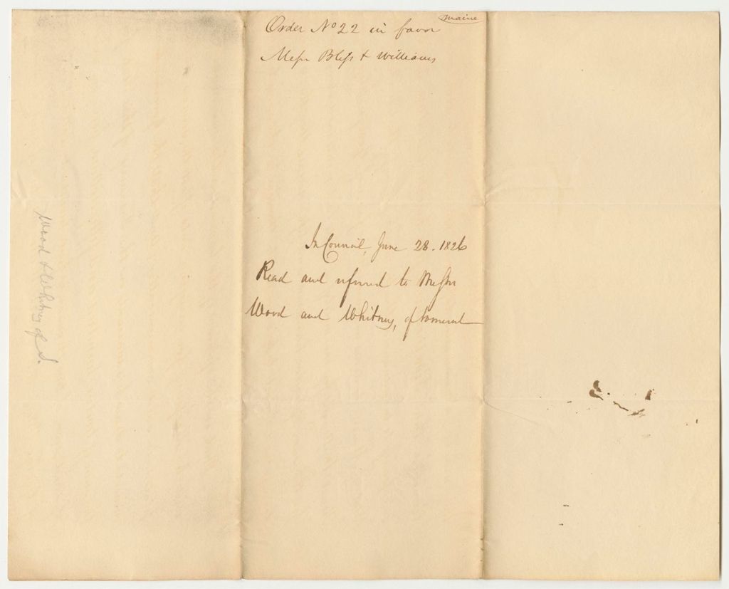 Miniature of Order No. 22 in Favor of Messrs Bliss and Williams