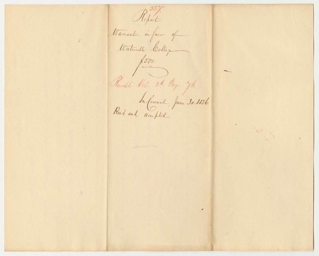 Miniature of Report 557: Report on the Warrant in Favor of Waterville College