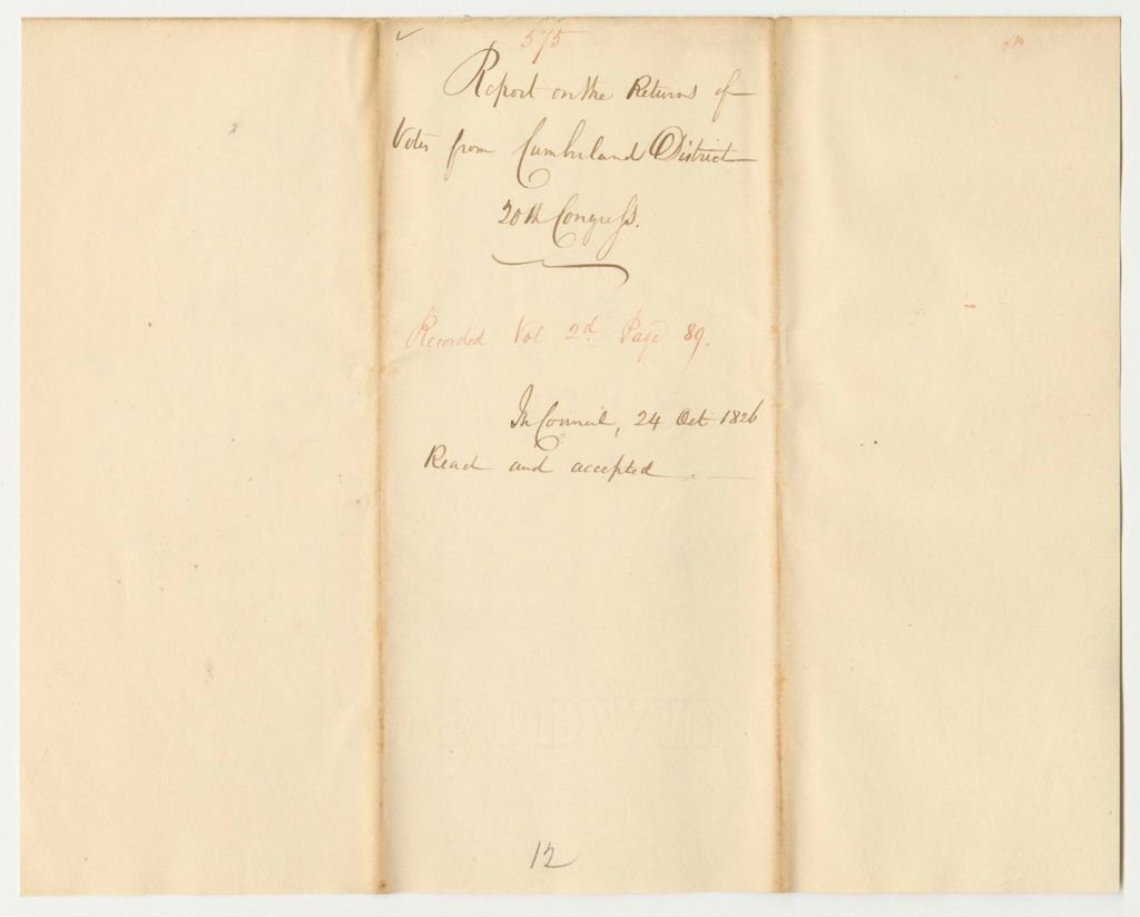 Miniature of Report 575: Report on the Return of Votes from the Cumberland District for Representative to Congress