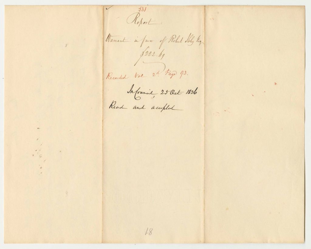 Miniature of Report 581: Report on the Warrant in Favor of Robert Ilsley, Esq., for Postage