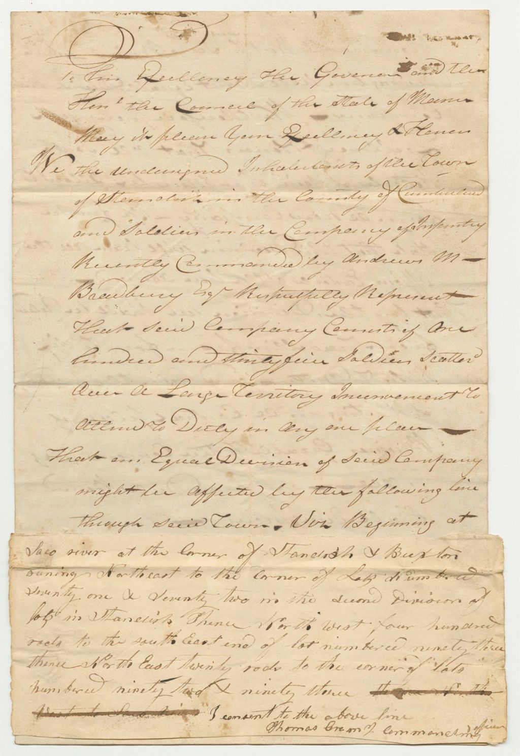 Miniature of Petition of Wentworth Dresson and Others for the Division of the Standing Company in the Town of Standish in the Second Regiment Second Brigade and Fifth Division