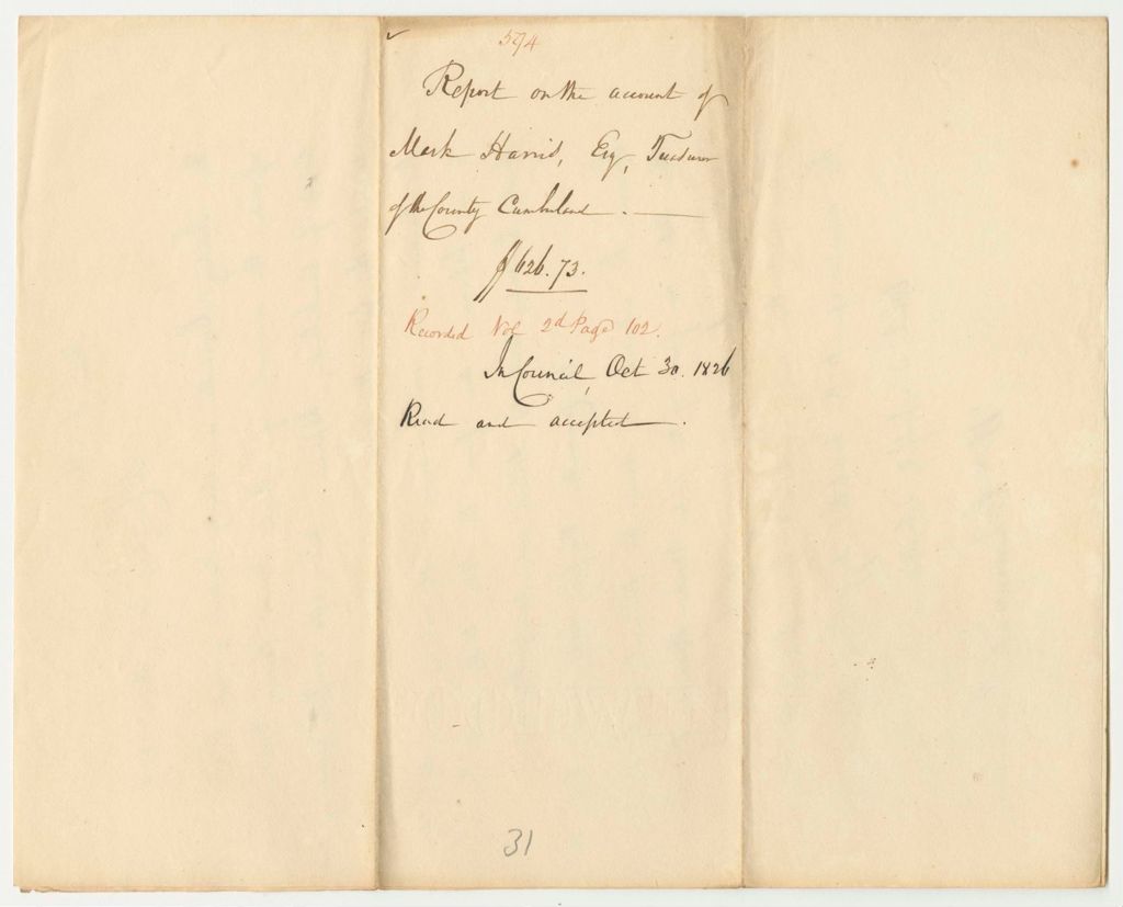 Miniature of Report 594: Report on the Account of Mark Harris, Esq., Treasurer of Cumberland County
