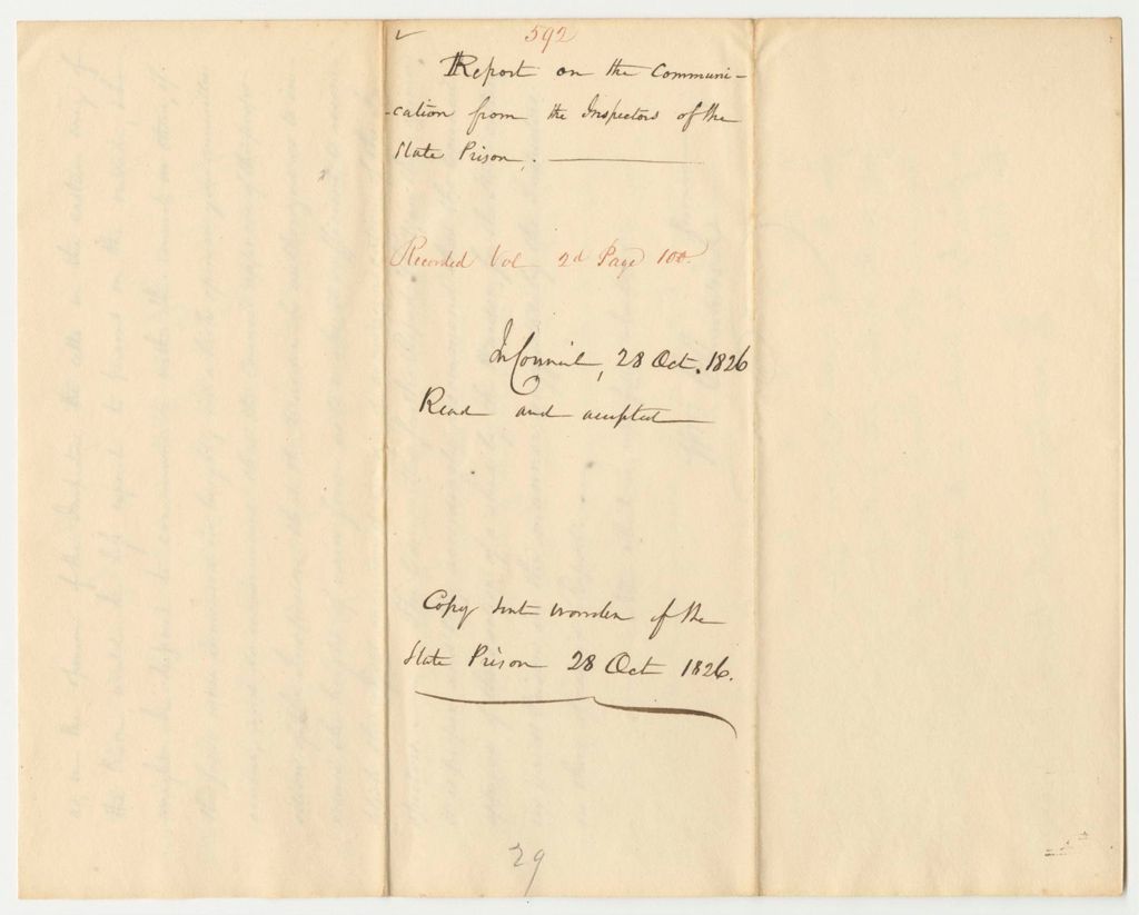 Miniature of Report 592: Report on the Communication from the Inspectors of the State Prison