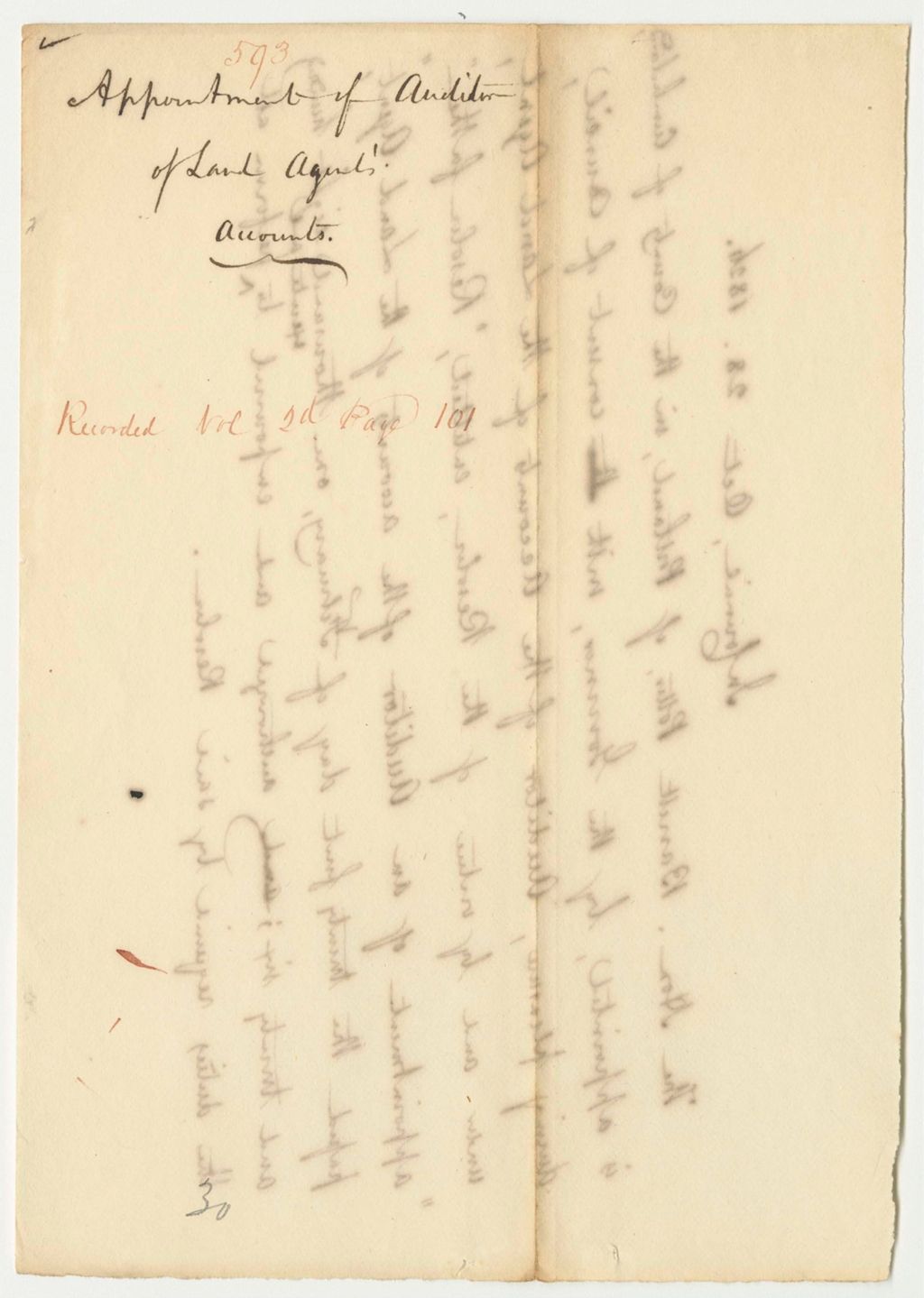 Miniature of Report 593: Report of the Appointment of the Auditor of Land Agents Accounts