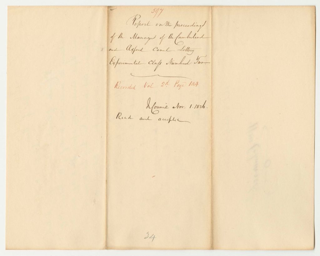 Miniature of Report 597: Report on the Proceedings of the Managers of the Cumberland and Oxford Canal Lottery, Experimental Class No. 2