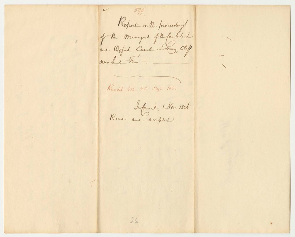 Miniature of Report 599: Report on the Proceedings of the Managers of the Cumberland and Oxford Canal Lottery, Class No. 4