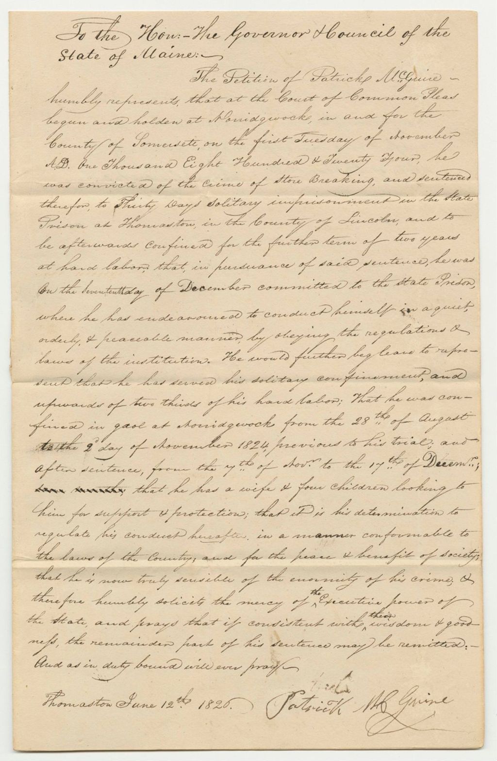Miniature of Petition of Patrick McGuire for a Pardon