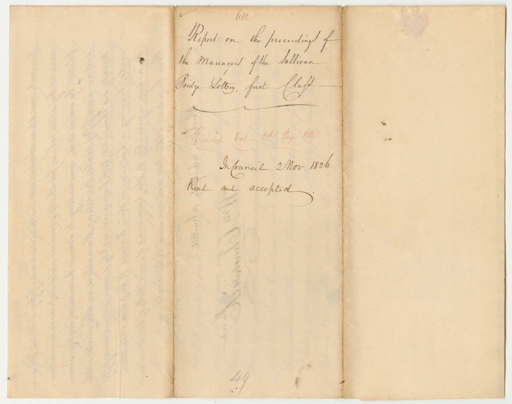 Miniature of Report 612: Report on the Proceedings of the Managers of the Sullivan Bridge Lottery, 1st Class