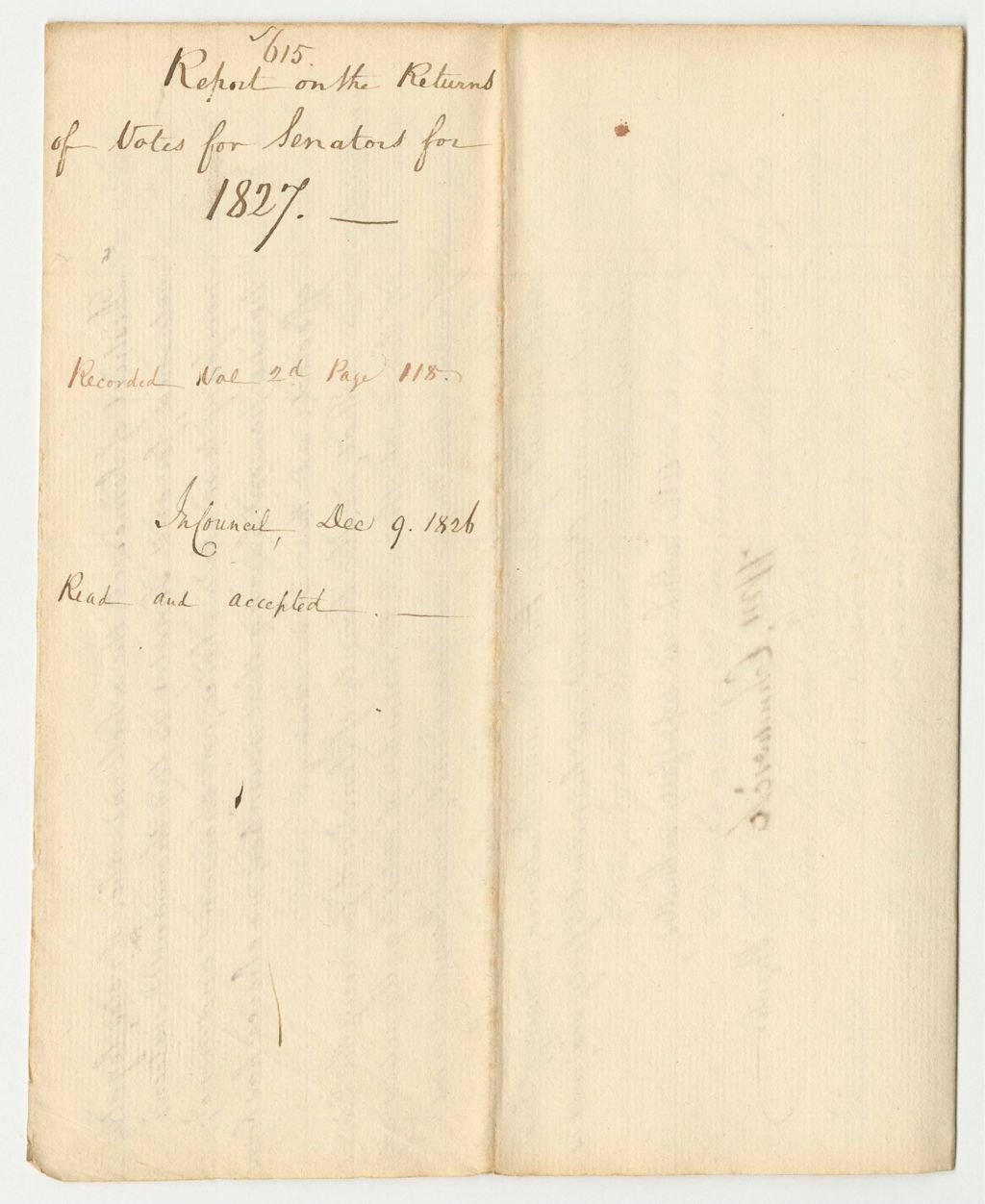 Miniature of Report 615: Report on the Returns of Votes for Senators for 1827