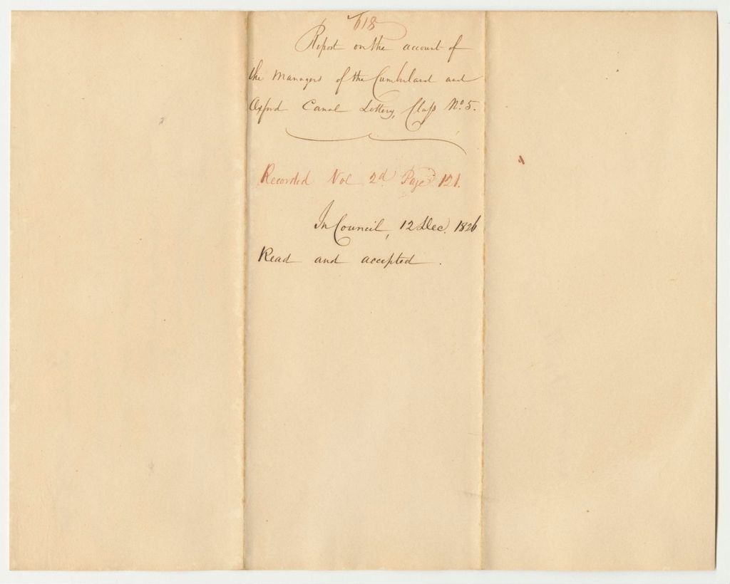 Miniature of Report 618: Report on the Account of the Managers of the Cumberland and Oxford Canal Lottery, Class No. 5