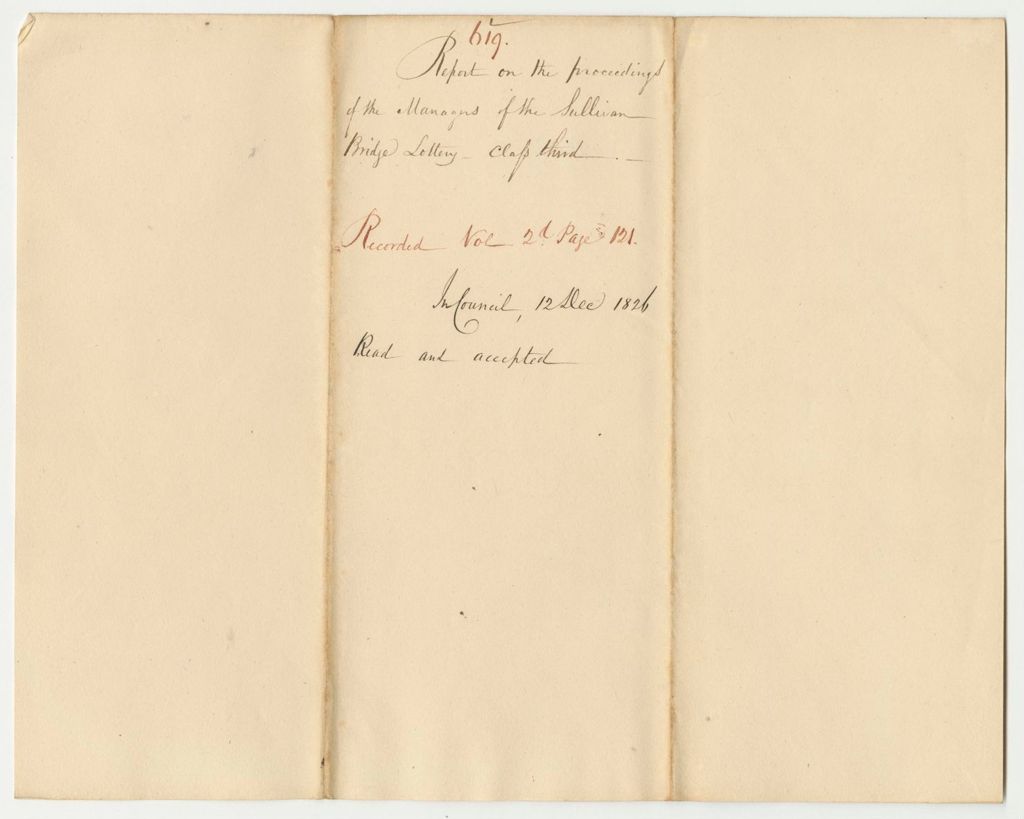 Miniature of Report 619: Report on the Proceedings of the Managers of the Sullivan Bridge Lottery, Class No. 3