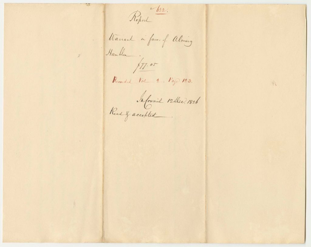 Miniature of Report 622: Report on the Warrant in Favor of Almiry Hamblen for Painting the State Arsenal
