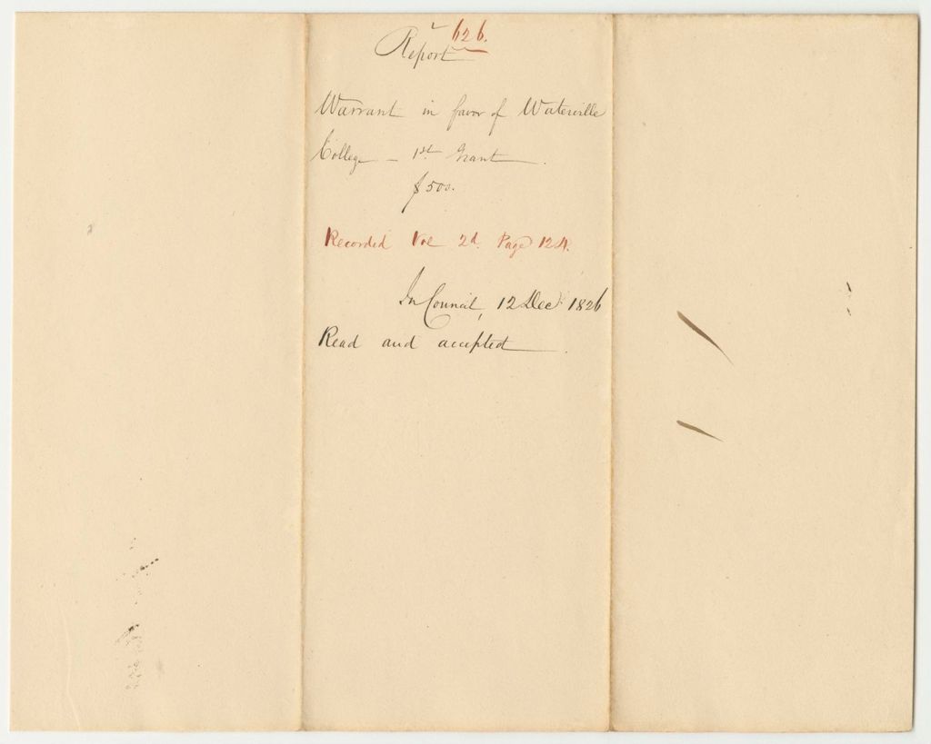 Miniature of Report 626: Report on the Warrant in Favor of Waterville College, 1st Grant