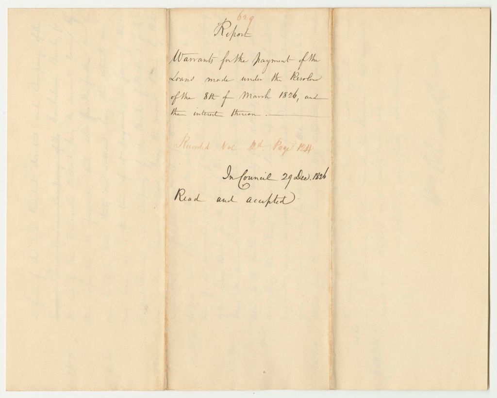 Miniature of Report 629: Report on the Warrants for the Payment of the Loans Made Under the Resolve of the 8th of March 1826 and Interest Thereon