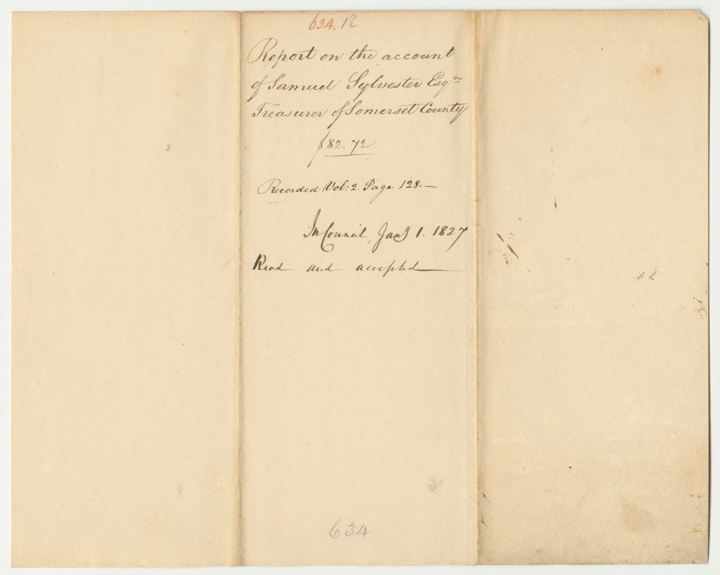 Miniature of Report 634: Report on the Account of Samuel Sylvester, Esq., Treasurer of Somerset County