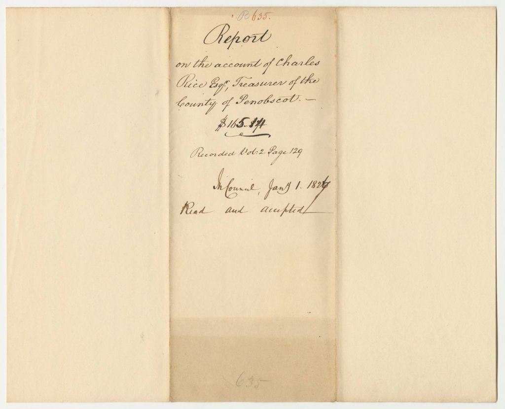 Miniature of Report 635: Report on the Account of Charles Rice, Esq., Treasurer of Penobscot County
