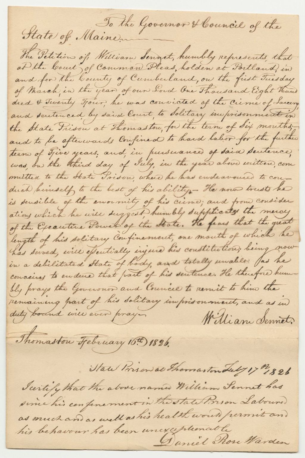 Miniature of Petition of William Sennet for a Pardon