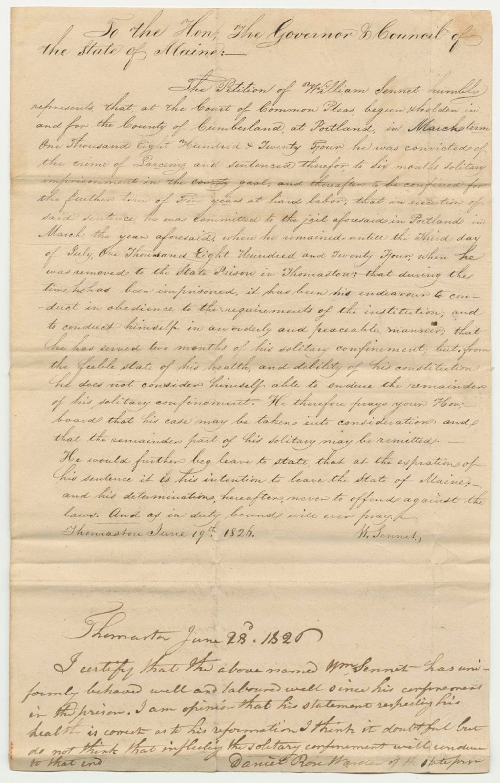Miniature of Petition of William Sennet for a Pardon