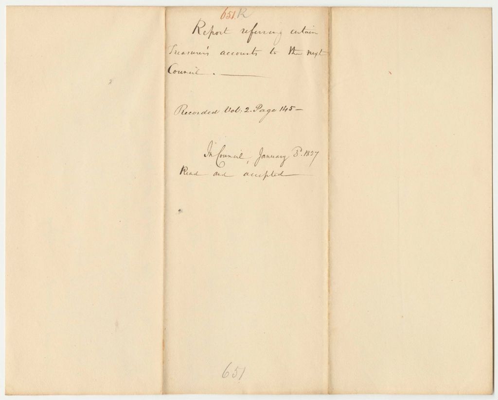 Miniature of Report 651: Report Referring Certain Treasurer's Accounts to the Next Council