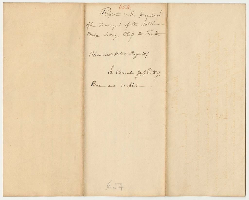 Miniature of Report 654: Report on the Proceedings of the Managers of the Sullivan Bridge Lottery, Class No. 4