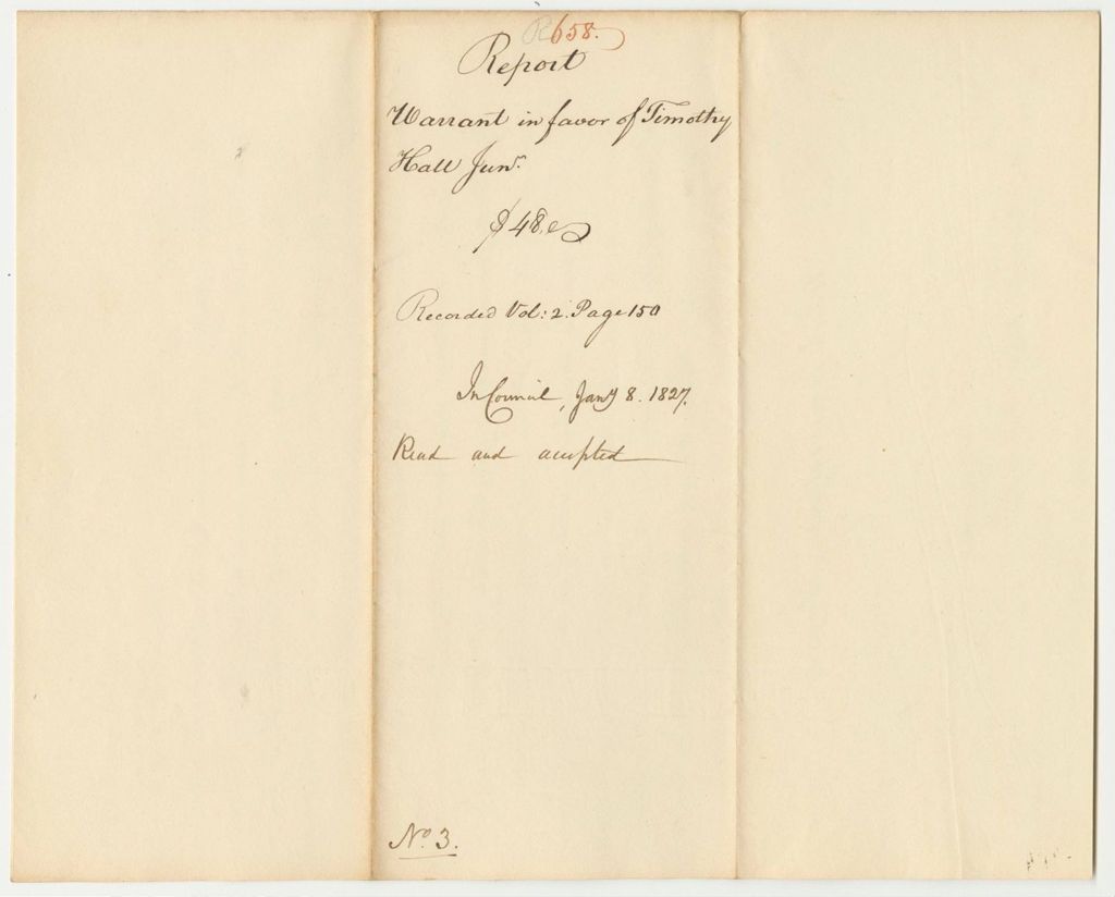 Miniature of Report 658: Report on the Warrant of Timothy Hall Jr. for a Pension