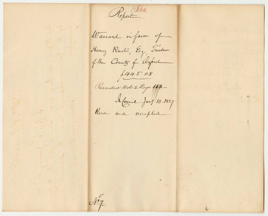 Miniature of Report 660: Report on the Warrant in Favor of Henry Rust, Esq., Treasurer of Oxford County