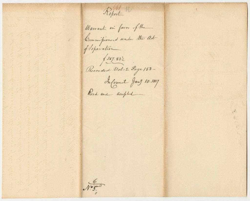 Miniature of Report 661: Report on the Warrant in Favor of the Commissioners Under the Act of Separation