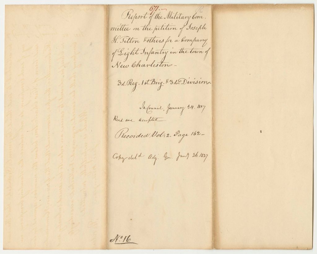 Miniature of Report 671: Report on the Petition of Joseph H. Tilton and Others for a Company of Light Infantry in New Charleston