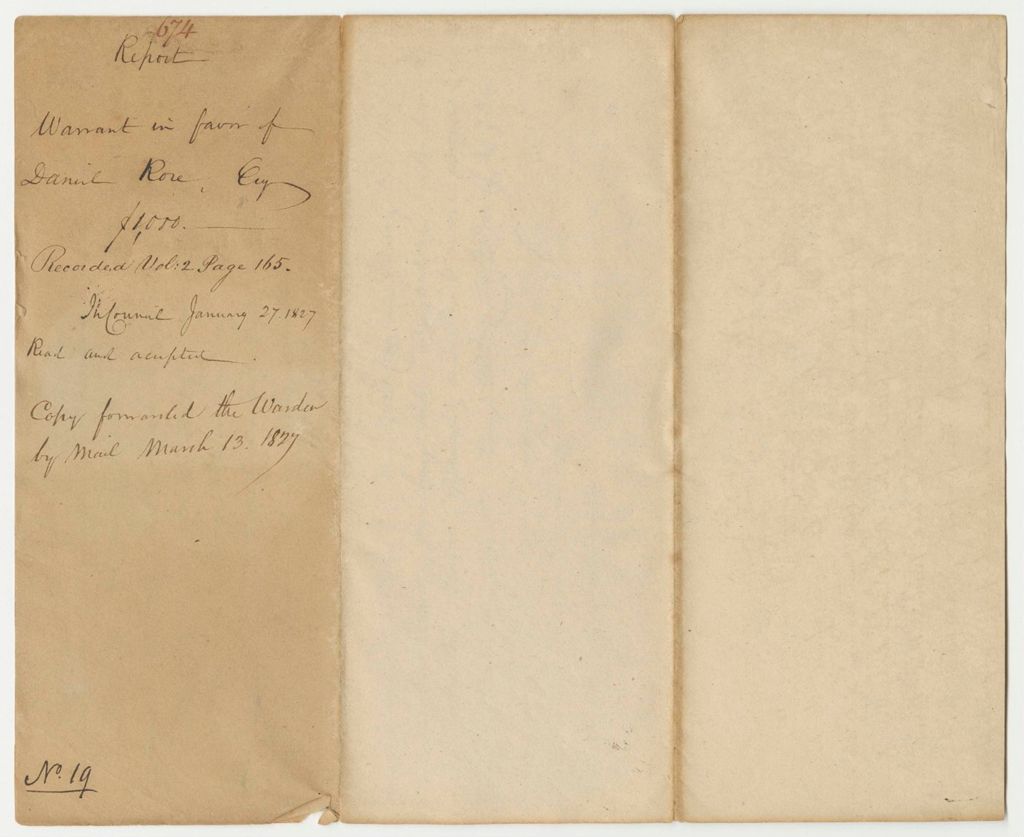 Miniature of Report 674: Report on the Warrant in Favor of Daniel Rose, Esq., Warden of the State Prison