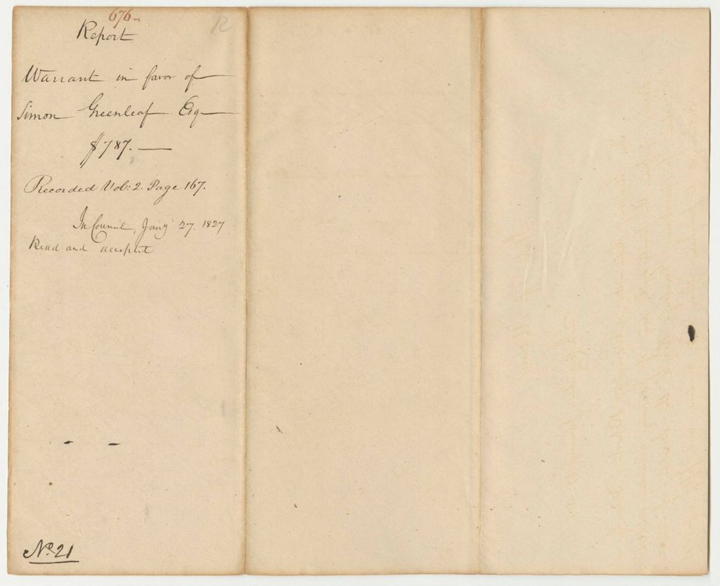 Miniature of Report 676: Report on the Warrant in Favor of Simon Greenleaf, Esq., for Purchasing "Greenleaf's Reports"