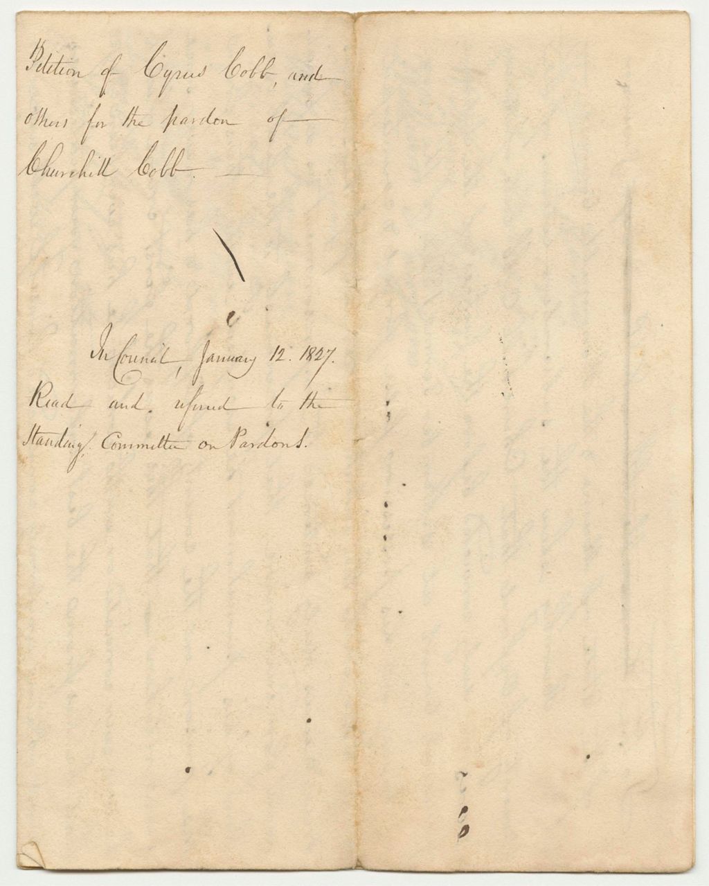 Miniature of Petition of Cyrus Cobb and Others for the Pardon of Churchill Cobb