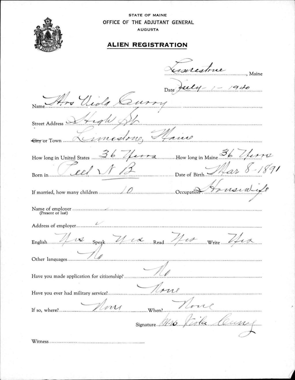 Miniature of Alien Registration- Curry, Viola (Limestone, Aroostook County)