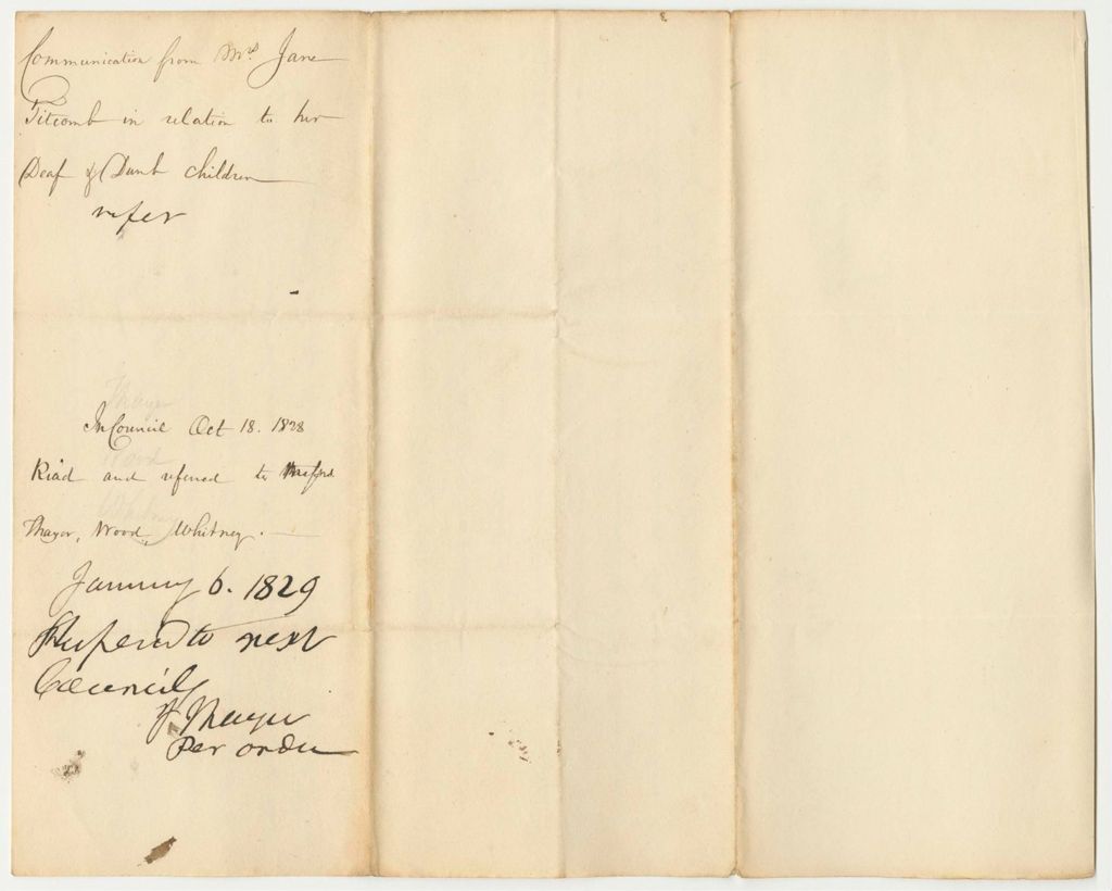 Miniature of Communication from Mrs. Jane Fitcomb in Relation to Her Deaf and Dumb Children