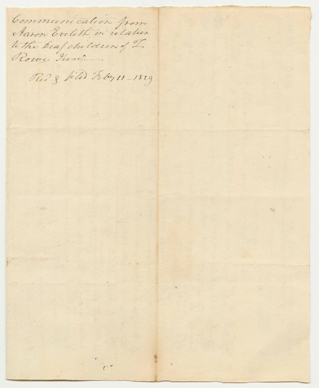 Miniature of Communication from Aaron Eveleth in Relation to the Deaf Children of Zebulon Rowe Jr.