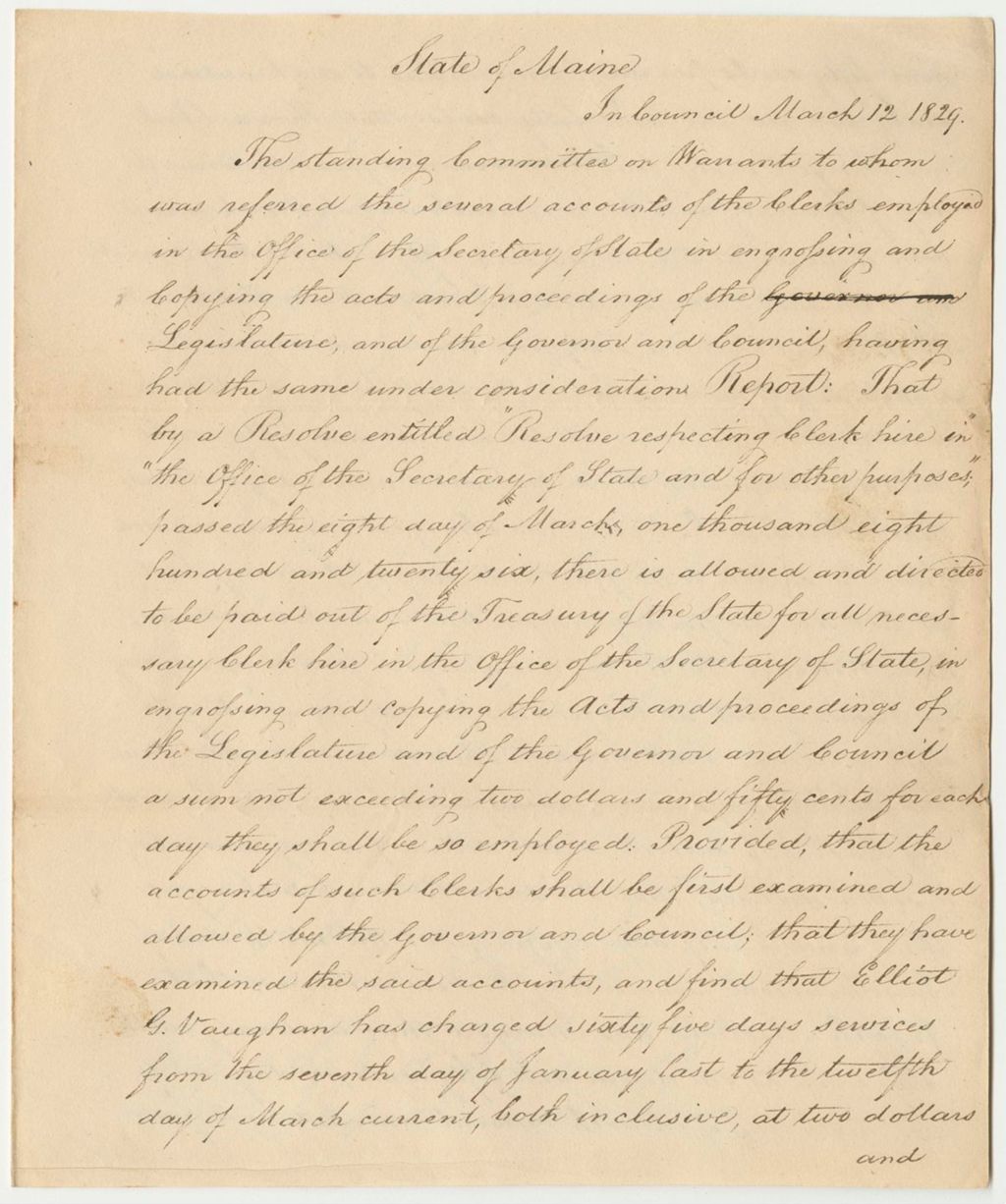 Miniature of Report 114: Report on the Warrants in Favor of the Engrossing Clerks
