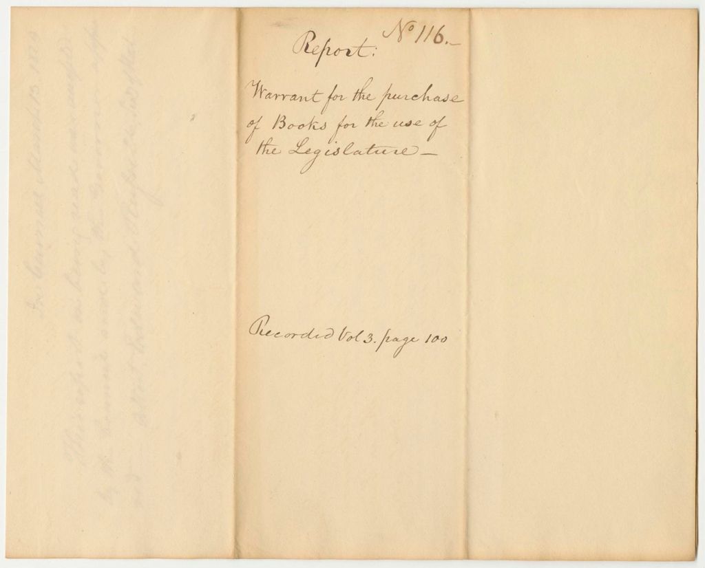 Miniature of Report 116: Report on the Warrant for the Purchases of Books for the Legislature