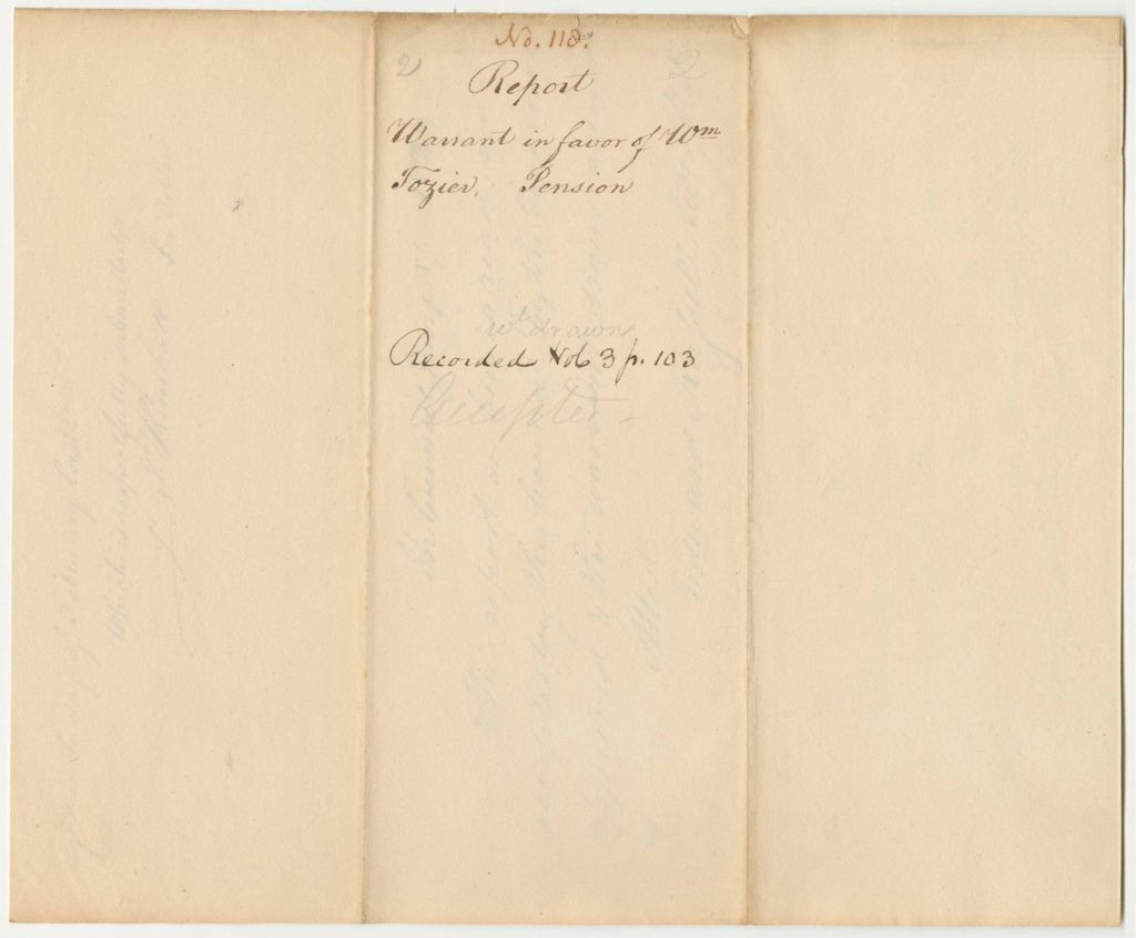 Miniature of Report 118: Report on the Warrant in Favor of William Tozier for a Pension