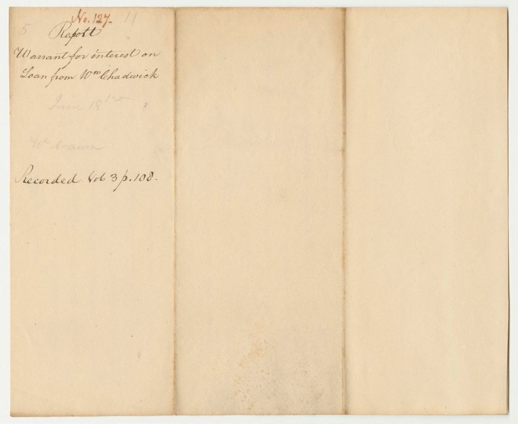 Miniature of Report 127: Report on the Warrant for Interest on Loan from William Chadwick