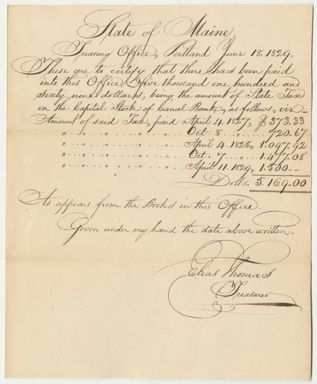 Miniature of Warrant in Favor of the President and Directors of the Canal Bank