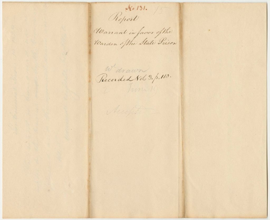 Miniature of Report 131: Report on the Warrant in Favor of the Warden of the State Prison