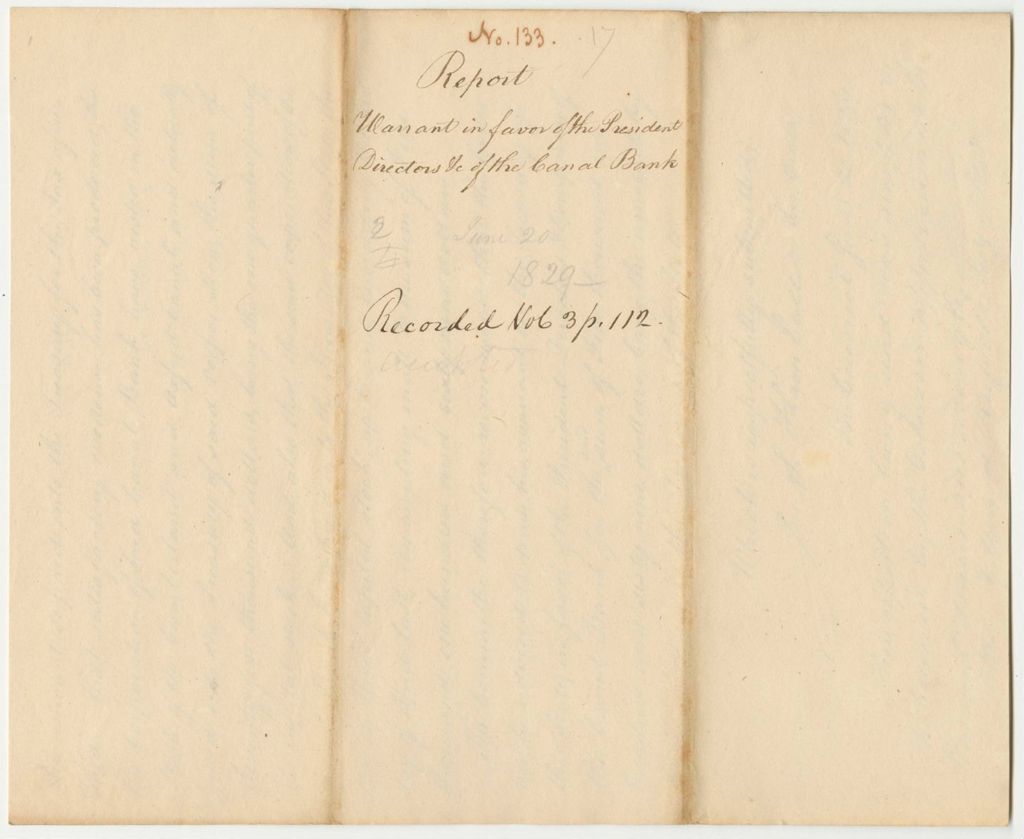 Miniature of Report 133: Report on the Warrant in Favor of the President and Directors of the Canal Bank