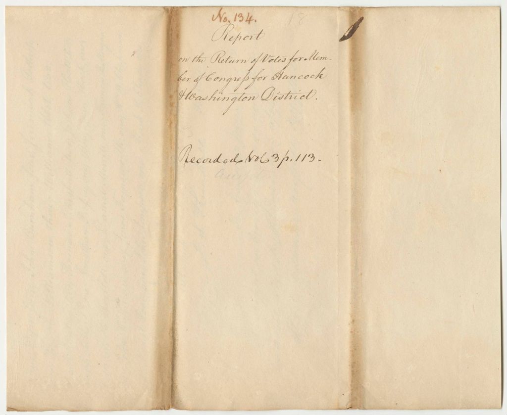 Miniature of Report 134: Report on the Return of Votes for Members of Congress for Hancock and Washington District