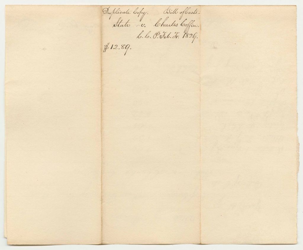 Miniature of Bill of Costs, State of Maine v. Charles Coffin, Court of Common Pleas at Alfred, February Term 1829