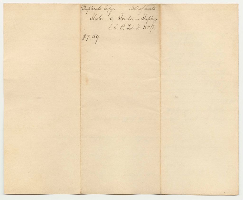 Miniature of Bill of Costs, State of Maine v. Tristram Tapley, Court of Common Pleas at Alfred, February Term 1829
