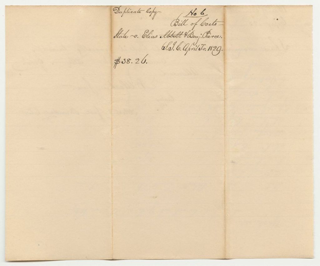 Miniature of Bill of Costs, State of Maine v. Elias Abbott and Benjamin Pierce, Supreme Judicial Court at York, April Term 1829