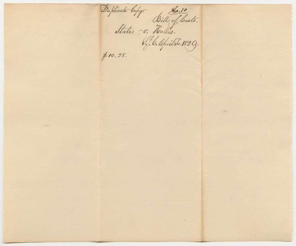 Miniature of Bill of Costs, State of Maine v. Inhabitants of Hollis, Supreme Judicial Court at York, April Term 1829