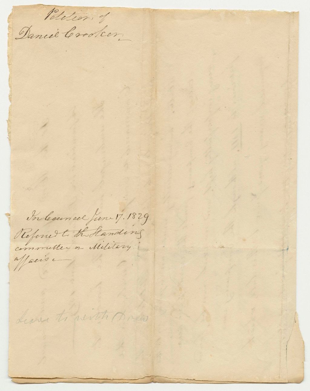 Miniature of Petition of Daniel Crocker Requesting New Enlisting Orders for His Company