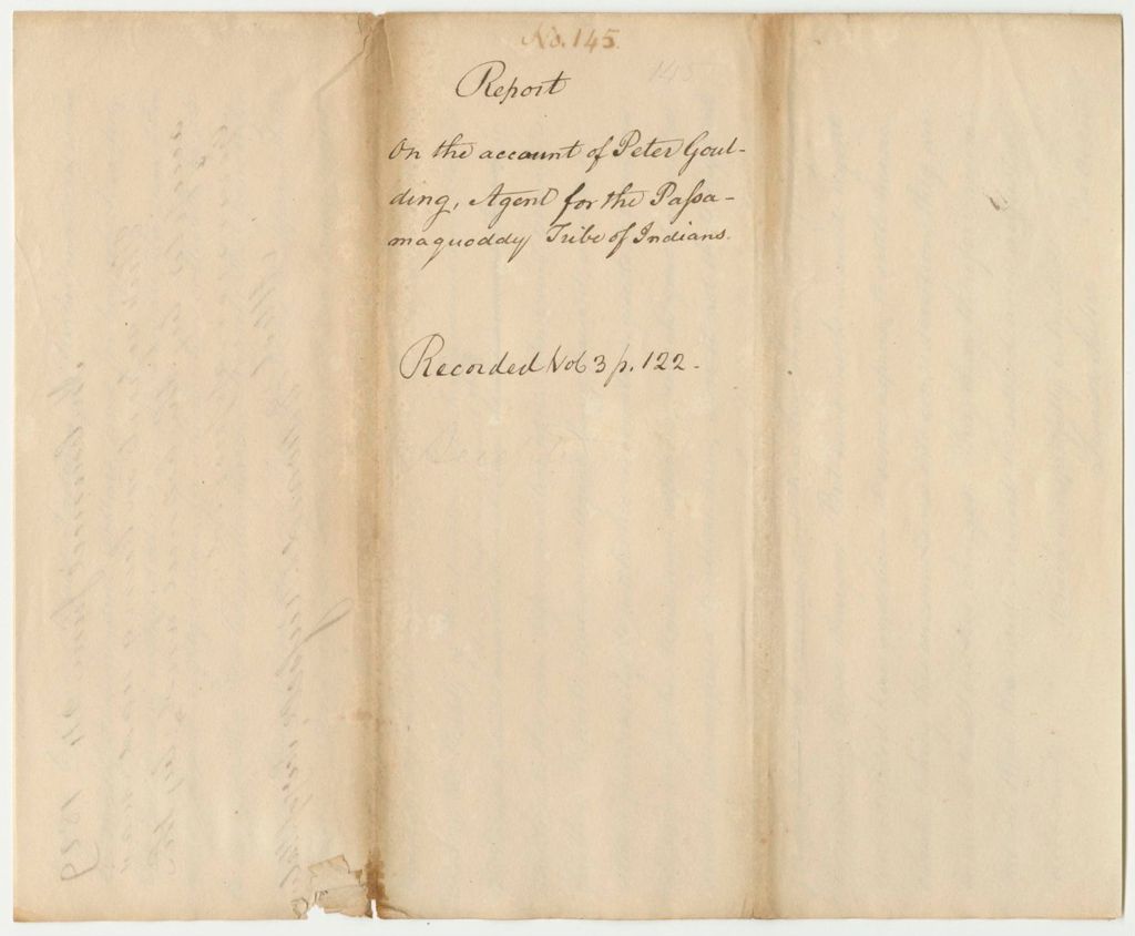 Miniature of Report 145: Report on the Account of Peter Goulding, Agent for the Passamaquoddy Tribe of Indians