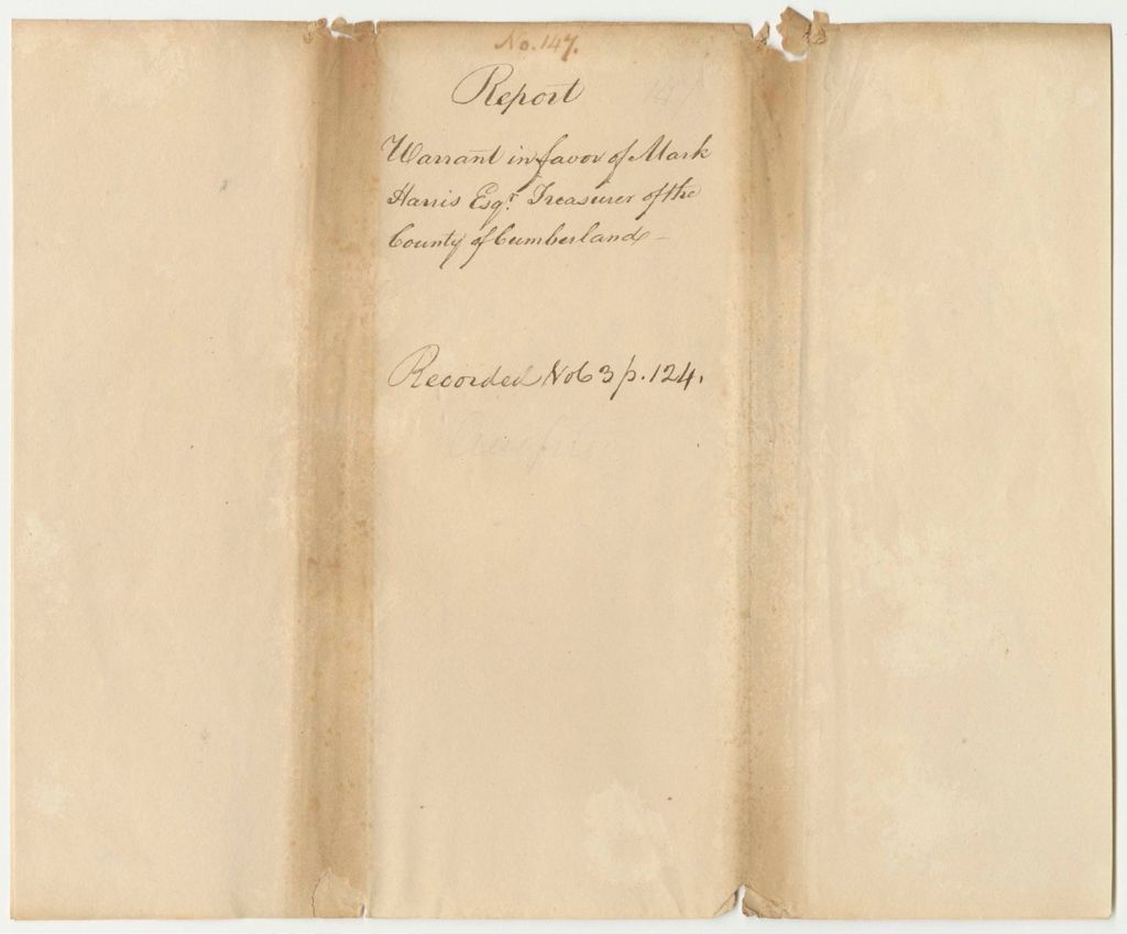 Miniature of Report 147: Report on the Warrant in Favor of Mark Harris, Esq., Treasurer of Cumberland County